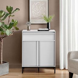 Furniturebox Sval 2 Door Single Drawer Off White Small Wooden Sideboard - Size: 40 x 80 x 40cm - Wilko - thumbnail 7