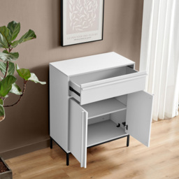 Furniturebox Sval 2 Door Single Drawer Off White Small Wooden Sideboard - Size: 40 x 80 x 40cm - Wilko - thumbnail 6