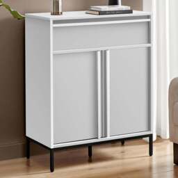 Furniturebox Sval 2 Door Single Drawer Off White Small Wooden Sideboard - Size: 40 x 80 x 40cm - Wilko - thumbnail 1