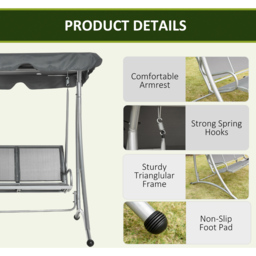 Outsunny 3 Seater Dark Grey Swing Chair with Canopy - Wilko - thumbnail 7