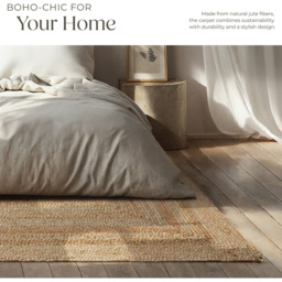 tectake Glim Jute Woven Rug 230 x 160 x 0.5cm - Size: 0.5 x 160 x 230cm - Brown - Wilko - thumbnail 7