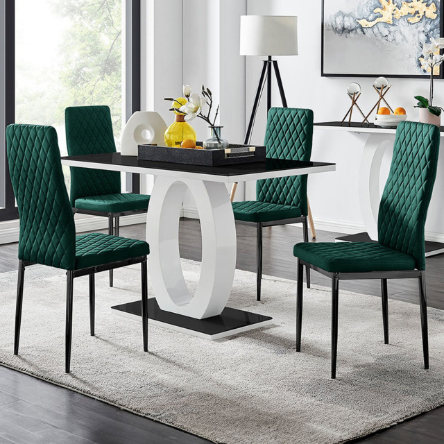 Furniturebox Lucia Valera 4 Seater Dining Set Black Gloss and Green - Wilko - image 1