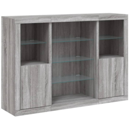 vidaXL 2 Door 12 Shelf Grey Sonoma Wooden Sideboard with LED Lights 3 Piece - Size: 100 x 37 x 142.5cm - Wilko - thumbnail 3