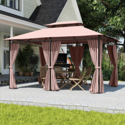 Outsunny 4 x 3m 2-Tier Brown Gazebo Shelter with Curtains - Size: 3 x 4m - Wilko - thumbnail 4