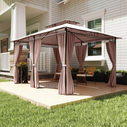 Outsunny 4 x 3m 2-Tier Brown Gazebo Shelter with Curtains - Size: 3 x 4m - Wilko - thumbnail 5