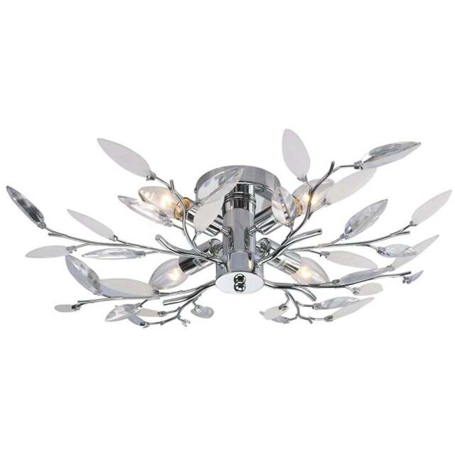 Happy Homewares Modern Birch Clear and White Leaves Semi Flush Ceiling Light - Size: 15 x 60 x 60cm - Silver - Wilko - image 1