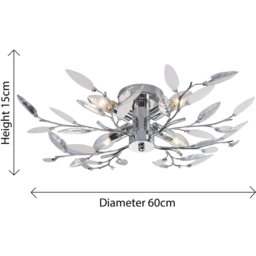 Happy Homewares Modern Birch Clear and White Leaves Semi Flush Ceiling Light - Size: 15 x 60 x 60cm - Silver - Wilko - thumbnail 4