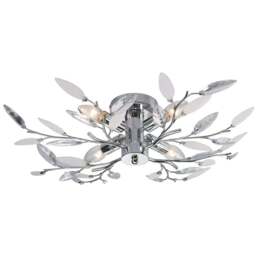 Happy Homewares Modern Birch Clear and White Leaves Semi Flush Ceiling Light - Size: 15 x 60 x 60cm - Silver - Wilko - thumbnail 1