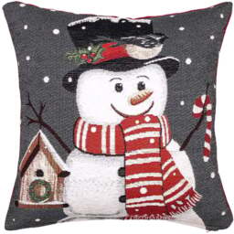 Noel Square Snowman Birdhouse Grey Cushion 43 x 43cm - Size: 43 x 43 x 5cm - Wilko
