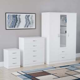 VIDA DESIGNS Riano White 3 Piece Bedroom Furniture Set - Wilko