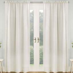 Tyrone Textiles Tahiti Cream Linen Look Pom Pom Trim Rod Pocket Voile Panel Curtains 140 x 229cm - Size: W 140 x D 229cm - Wilko