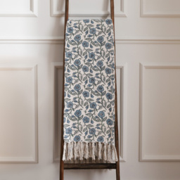 Paoletti Delphine Delph Blue Printed Cotton Throw - Size: 170 x 130cm - Wilko - thumbnail 3