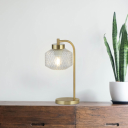 Lighting Collection Satin Brass and Clear Glass Table Lamp - Size: 38 x 20 x 15cm - Gold - Wilko - thumbnail 3