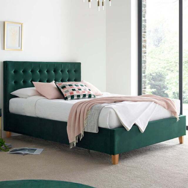 Kingham King Size Green Velvet Ottoman Bed - Bedmaster - Wilko - image 1