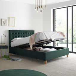 Kingham King Size Green Velvet Ottoman Bed - Bedmaster - Wilko - thumbnail 3