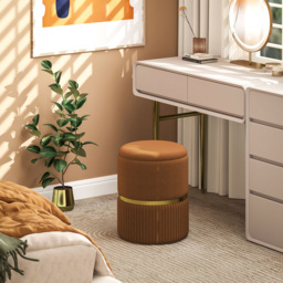 HOMCOM Brown Velvet Feel Round Pouffe - Size: 46 x 37 x 37cm - Wilko - thumbnail 4