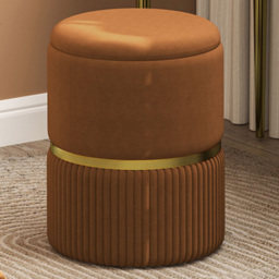 HOMCOM Brown Velvet Feel Round Pouffe - Size: 46 x 37 x 37cm - Wilko