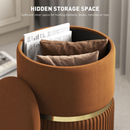 HOMCOM Brown Velvet Feel Round Pouffe - Size: 46 x 37 x 37cm - Wilko - thumbnail 6