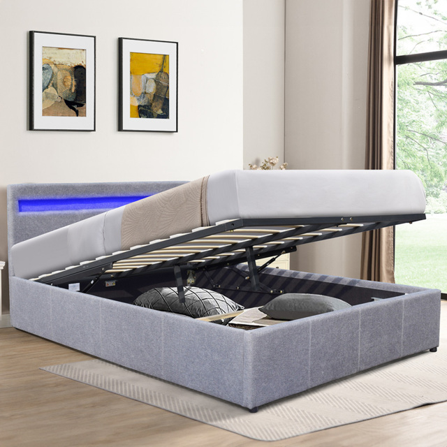 Comfy Living Double Light Grey Ottoman Bed Frame with LED - Wilko - image 1