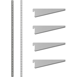Rothley Krome Twin Slot Shelving Kit 4.5 inch Brackets and 63 inch Uprights - Size: 205 x 7 x 11cm - Silver - Wilko