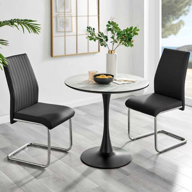 Furniturebox Elissa Fontana Marble Effect 2 Seater Round Dining Set White Black and Chrome - Wilko - image 1