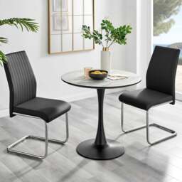 Furniturebox Elissa Fontana Marble Effect 2 Seater Round Dining Set White Black and Chrome - Wilko - thumbnail 1