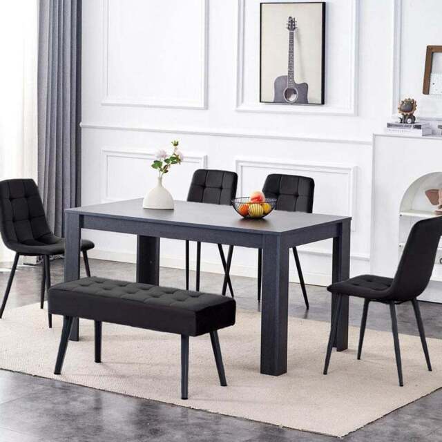 Portland 6 Seater Dark Grey Arrow Design Dining Table Set with Velvet Chairs and Bench - Multi - Wilko - image 1