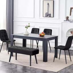 Portland 6 Seater Dark Grey Arrow Design Dining Table Set with Velvet Chairs and Bench - Multi - Wilko - thumbnail 1