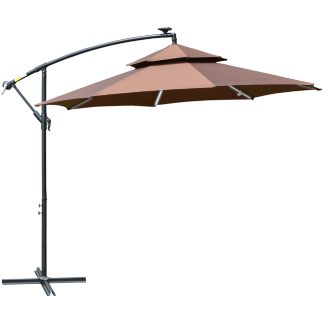 Outsunny Coffee Solar LED Crank Handle Cantilever Banana Parasol 3m - Brown - Wilko - image 1
