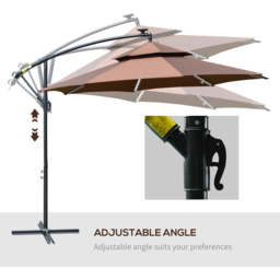 Outsunny Coffee Solar LED Crank Handle Cantilever Banana Parasol 3m - Brown - Wilko - thumbnail 7