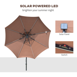 Outsunny Coffee Solar LED Crank Handle Cantilever Banana Parasol 3m - Brown - Wilko - thumbnail 5
