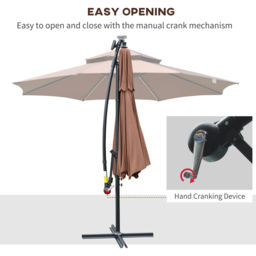 Outsunny Coffee Solar LED Crank Handle Cantilever Banana Parasol 3m - Brown - Wilko - thumbnail 6