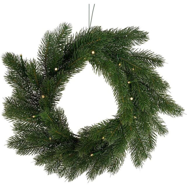 Charles Bentley Pre Lit Faux Christmas Wreath Green 50cm - Size: 33cm - Wilko - image 1