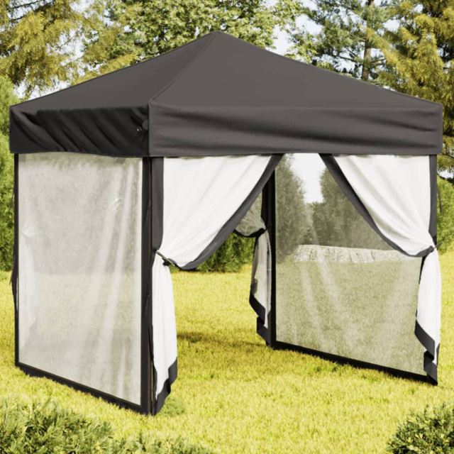 vidaXL 2 x 2m Anthracite Foldable Party Tent with Sidewalls - Grey - Wilko - image 1