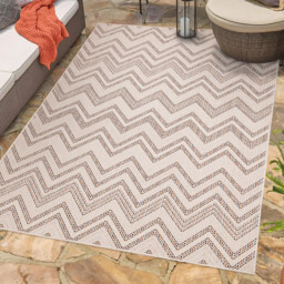 Palma Zigzag Indoor and Outdoor Rug - Neutral/120cm - Wilko - thumbnail 2