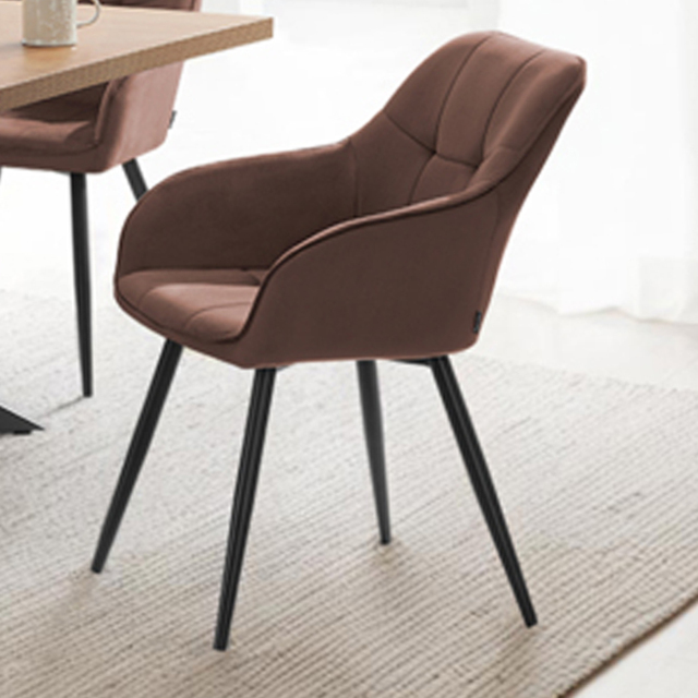 tectake Marilyn Set of 4 Brown and Black Quilted Velvet Dining Chair - Wilko - image 1