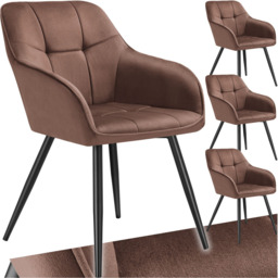 tectake Marilyn Set of 4 Brown and Black Quilted Velvet Dining Chair - Wilko - thumbnail 3