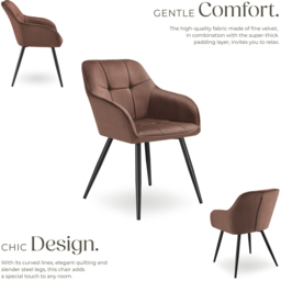 tectake Marilyn Set of 4 Brown and Black Quilted Velvet Dining Chair - Wilko - thumbnail 4