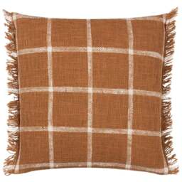 Yard Beni Ginger and Natural Check Fringed Cushion - Size: 45 x 45cm - Multi - Yard Living - Wilko
