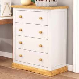 Cabinet Bits Trevi 4 Drawer Off White Wood Knob Chest of Drawers - Wilko - thumbnail 1