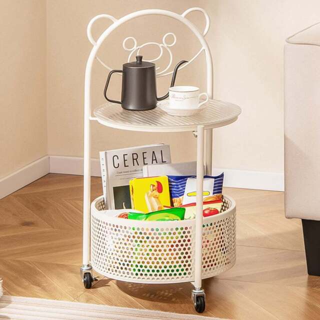 Costway Single Shelf White Bear Pattern Glass Side Table - Size: 40 x 36 x 71cm - Wilko - image 1