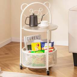 Costway Single Shelf White Bear Pattern Glass Side Table - Size: 40 x 36 x 71cm - Wilko - thumbnail 1