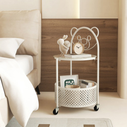 Costway Single Shelf White Bear Pattern Glass Side Table - Size: 40 x 36 x 71cm - Wilko - thumbnail 4