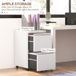 Portland 2 Drawer White Mobile Filing Cabinet with Lock - Size: 2 Drawers - Wilko - thumbnail 6