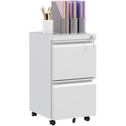 Portland 2 Drawer White Mobile Filing Cabinet with Lock - Size: 2 Drawers - Wilko - thumbnail 3