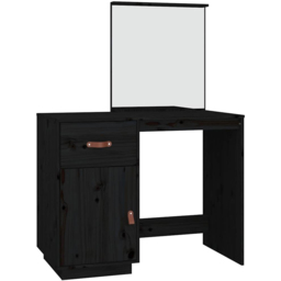 vidaXL Single Door Single Drawer Black Solid Wood Pine Dressing Table with Mirror - Size: 134 x 95 x 50cm - Wilko - thumbnail 3