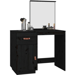 vidaXL Single Door Single Drawer Black Solid Wood Pine Dressing Table with Mirror - Size: 134 x 95 x 50cm - Wilko - thumbnail 5