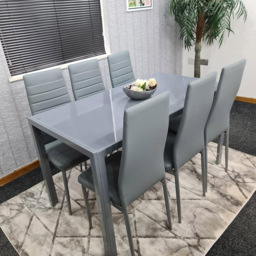 Kosy Koala 6 Seater Glass and Faux Leather Rectangular Dining Set Grey - Portland - Wilko - thumbnail 5