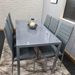 Kosy Koala 6 Seater Glass and Faux Leather Rectangular Dining Set Grey - Portland - Wilko - thumbnail 4