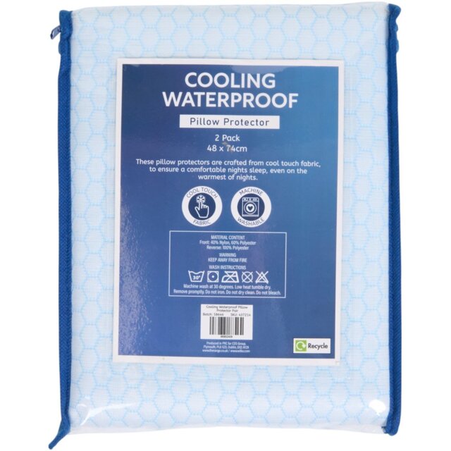 Cooling Waterproof Pillow Protector Pair - Blue - Wilko - image 1
